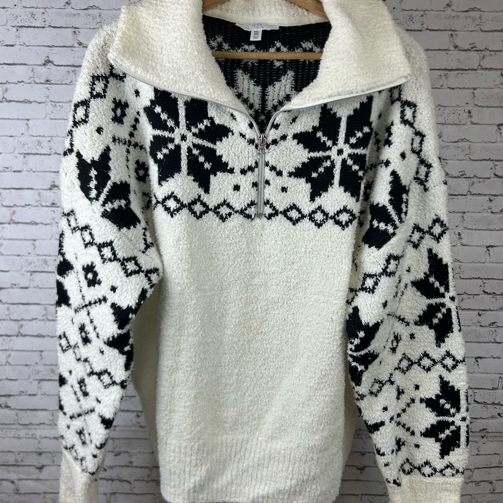 Time and Tru | Black and White Snowflake Winter Knit Sweater size XXL